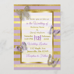 Invitations de mariage aux papillons violets et do
