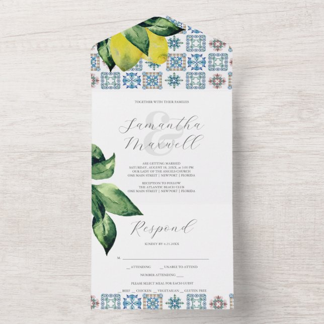 Invitations de mariage avec carte RSVP Carreau Ama (À l'intérieur)