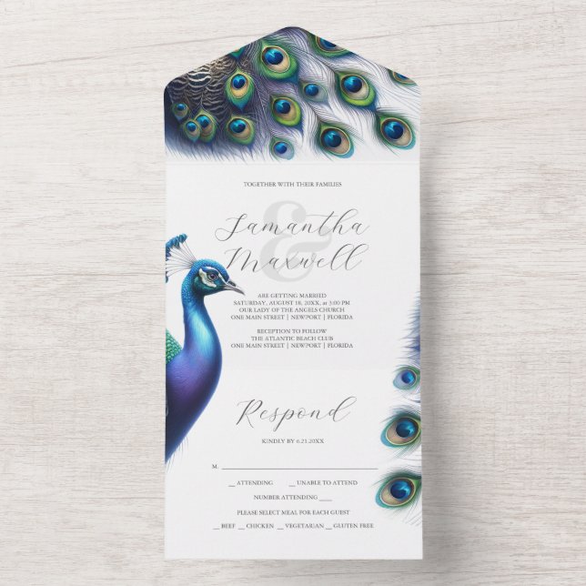 Invitations de mariage avec carte RSVP Peacock (À l'intérieur)