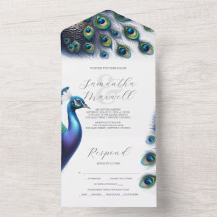 Invitations de mariage avec carte RSVP Peacock
