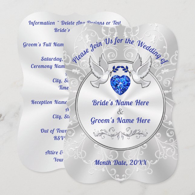 Invitations de mariage avec des Inséparables, Coeu (Devant / Derrière)