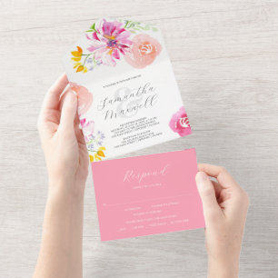 Invitations de mariage avec RSVP Card Fleurs roses