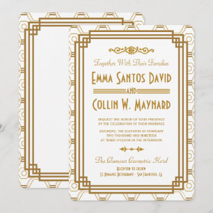 Invitations de mariage blanc Art Déco