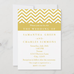 Invitations de mariage blanc et or Chevron moderne
