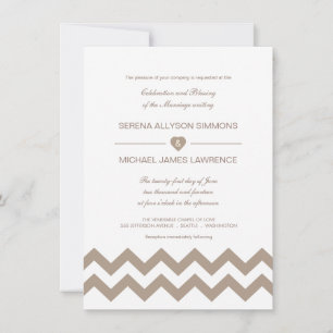 Invitations de mariage blanc et taupe Chevron