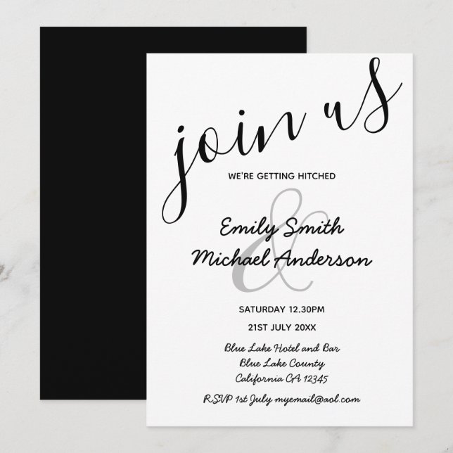 Invitations de mariage blanc noir moderne Premium (Devant / Derrière)