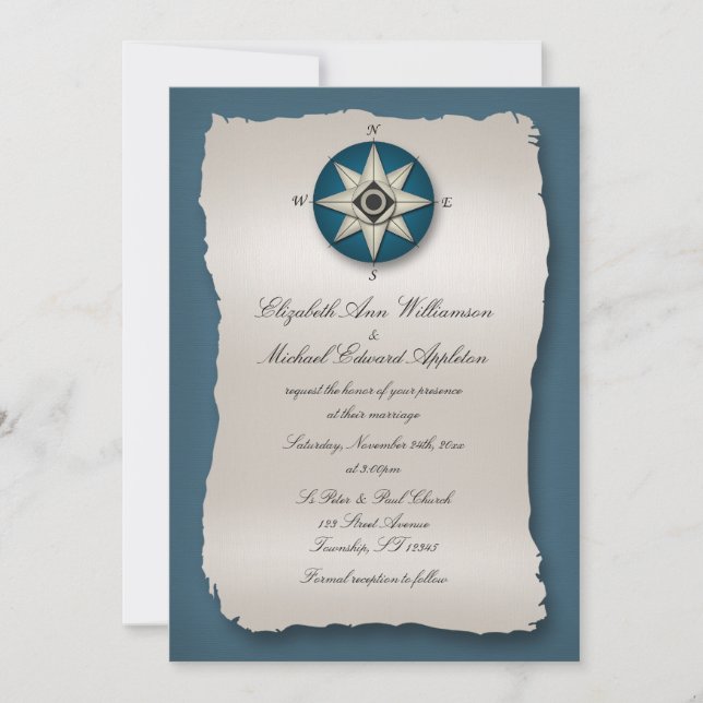 Invitations de mariage Bleu Compass (Devant)