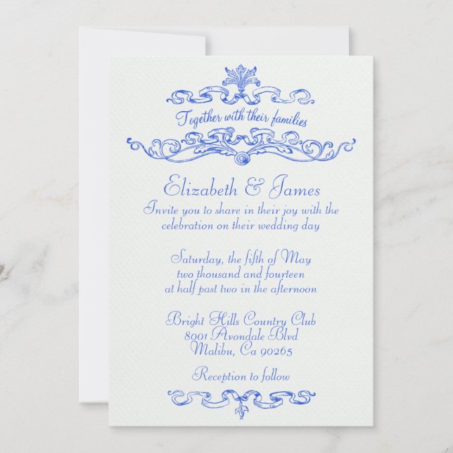 Invitations de mariage bleu de luxe simple (Devant)