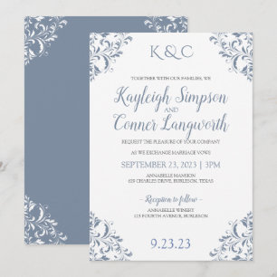 Invitations de mariage bleu Dusty   Élégant et Vin