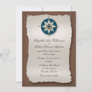 Invitations de mariage bleu et Brown Compass