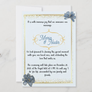 invitations de mariage bleu et or