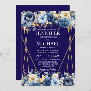Invitations de mariage bleu et or de la Marine