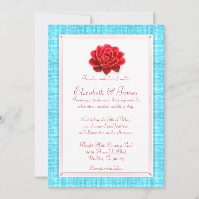 Invitations De Mariage Bleu Et Rouge (Devant)