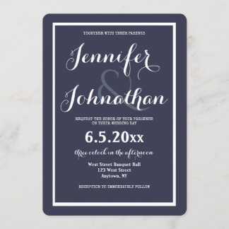 Invitations de mariage bleu marine moderne