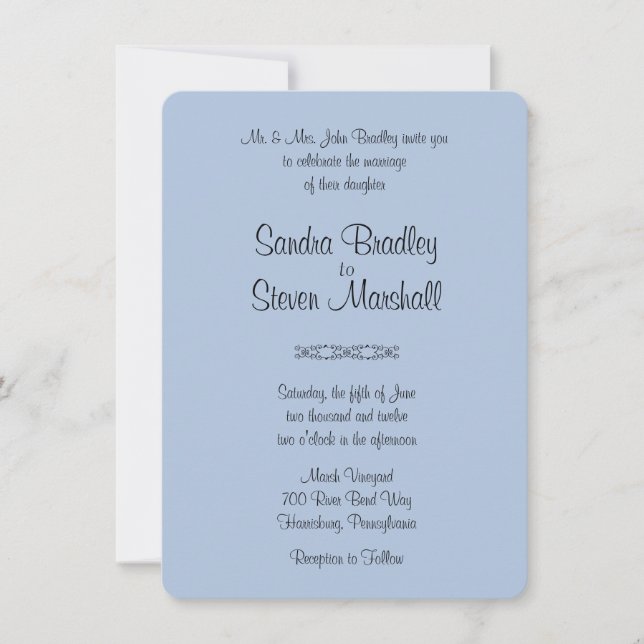 Invitations de mariage bleu solide (Devant)