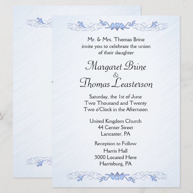 Invitations de mariage Blue Accent (Devant / Derrière)