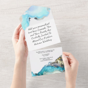 Invitations de mariage Blue et Gold Geode avec RSV