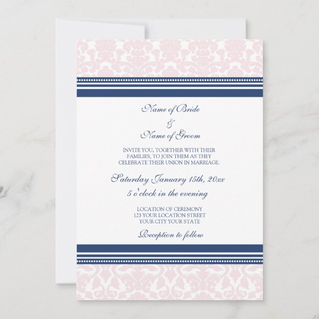 Invitations de mariage Blush White Damask (Dos)