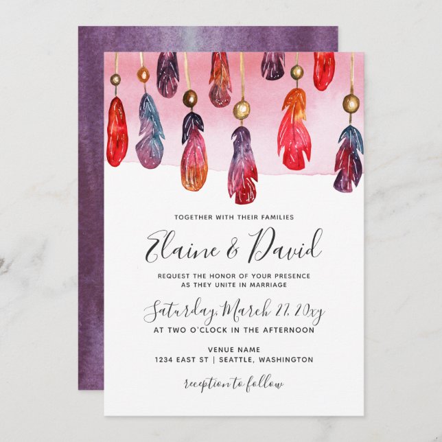 Invitations de mariage Bohême libre esprit (Devant / Derrière)