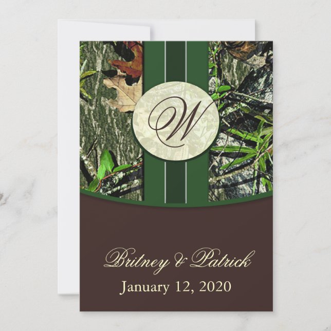 Invitations de mariage Brown et de camo vert de ch (Devant)