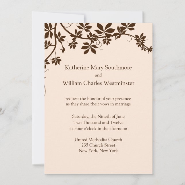 Invitations De Mariage Brown Et Ivoire (Devant)