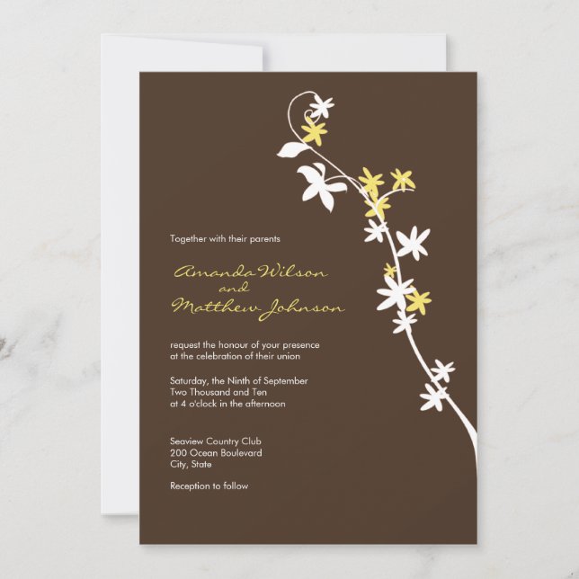 Invitations de mariage Brown et jaunes (Devant)