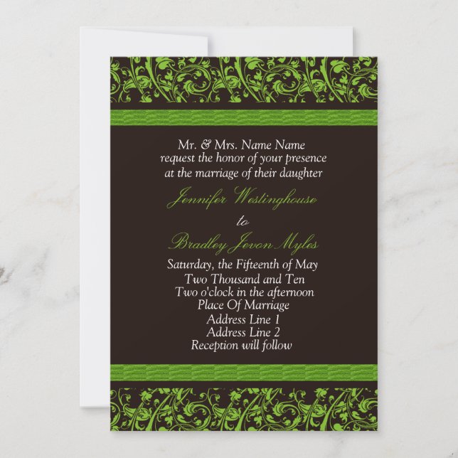 Invitations De Mariage Brown Et Vert (Devant)