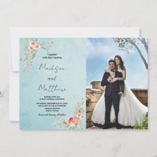 Invitations de mariage Brown vert Fleur avec photo