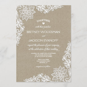 Invitations de mariage Burlap et Floral Lace