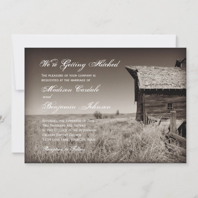 Invitations de Mariage campagnard de la vieille gr (Devant)