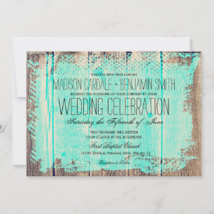 Invitations de Mariage campagnard Rustic Wood Aqua