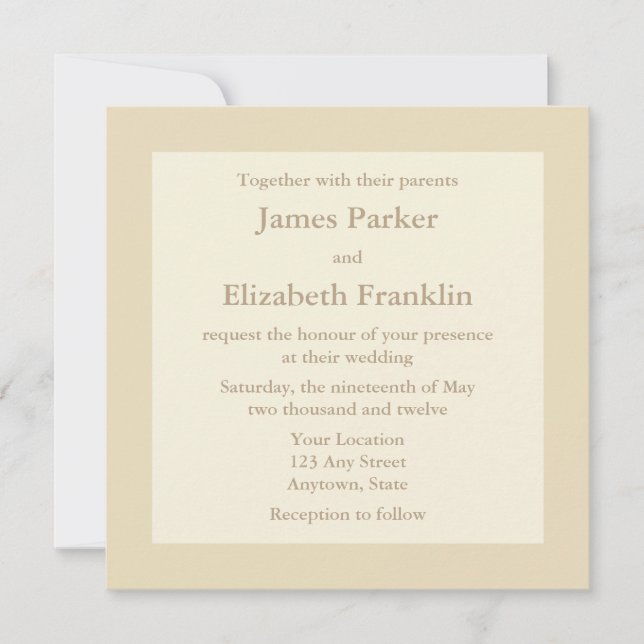 Invitations de mariage Carré d'Ecru ou de Crème (Devant)