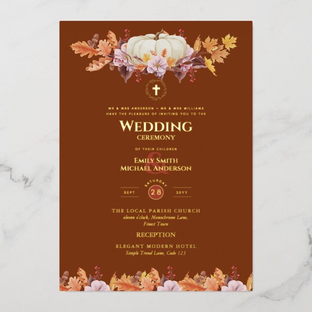 Invitations de mariage catholique Automne Citrouil (Recto)