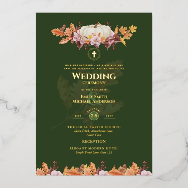 Invitations de mariage catholique Automne Citrouil (Recto)