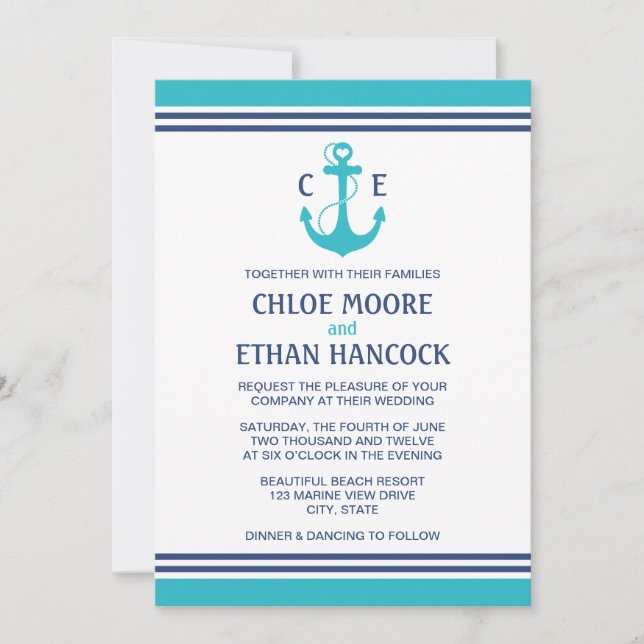 Invitations de mariage caustique turquoise (Devant)