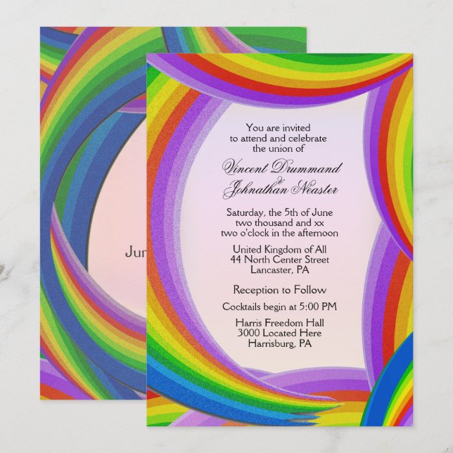 Invitations de mariage chaotique arc-en-ciel (Devant / Derrière)