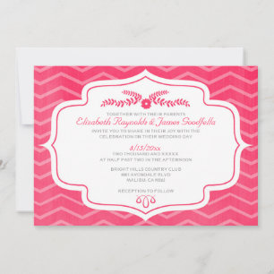 Invitations de mariage Chevron rose chaud