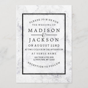 Invitations de mariage chic blanc et gris marbre
