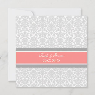 Invitations de mariage Coral Grey Damask