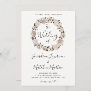 Invitations de mariage crémeuse Rose Wreath