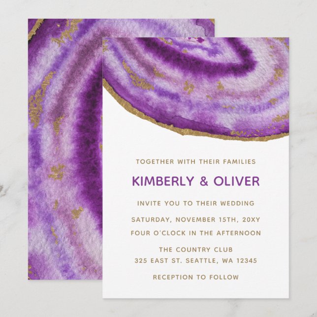 Invitations de mariage d'âge mauve doré (Devant / Derrière)