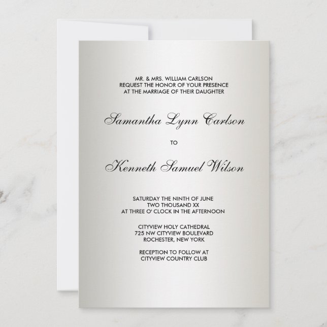 Invitations de Mariage damassé de Cravate noire iv (Devant)