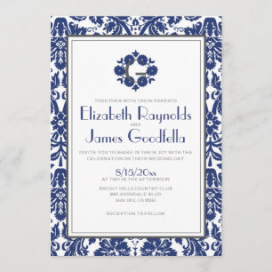 Invitations de mariage damassé de monogramme de
