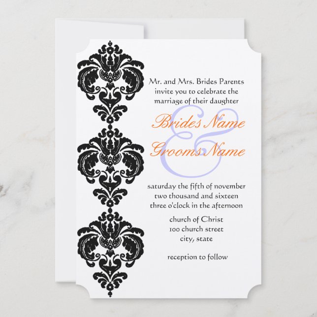 Invitations de Mariage damassé noir (Dos)