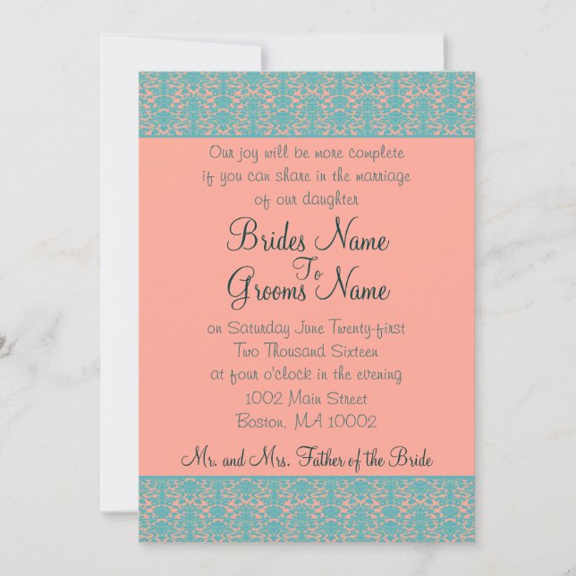 Invitations de Mariage damassé ou de Fête Pink and (Devant)