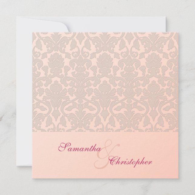 Invitations de Mariage damassé Vintages roses (Devant)