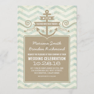 Invitations de mariage d'ancre nautique Chevron