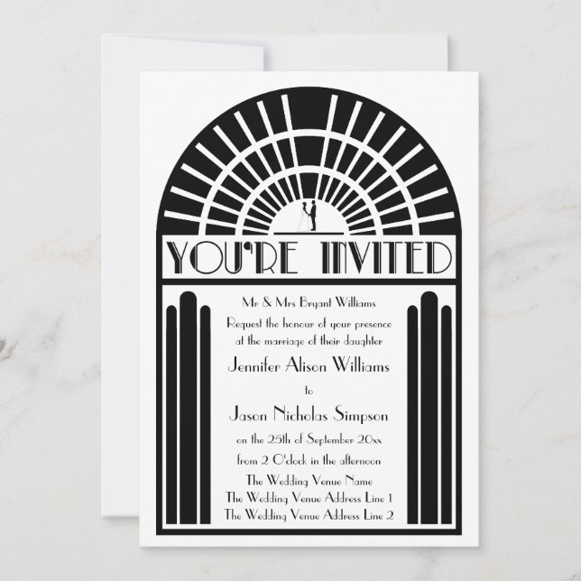 Invitations de mariage dans le style Art déco auda (Devant)