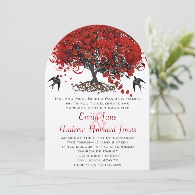 Invitations de mariage dans les feuilles de coeur  (Debout devant)