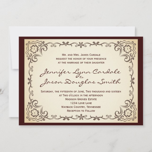 Invitations de mariage dans un cadre de défilement (Devant)
